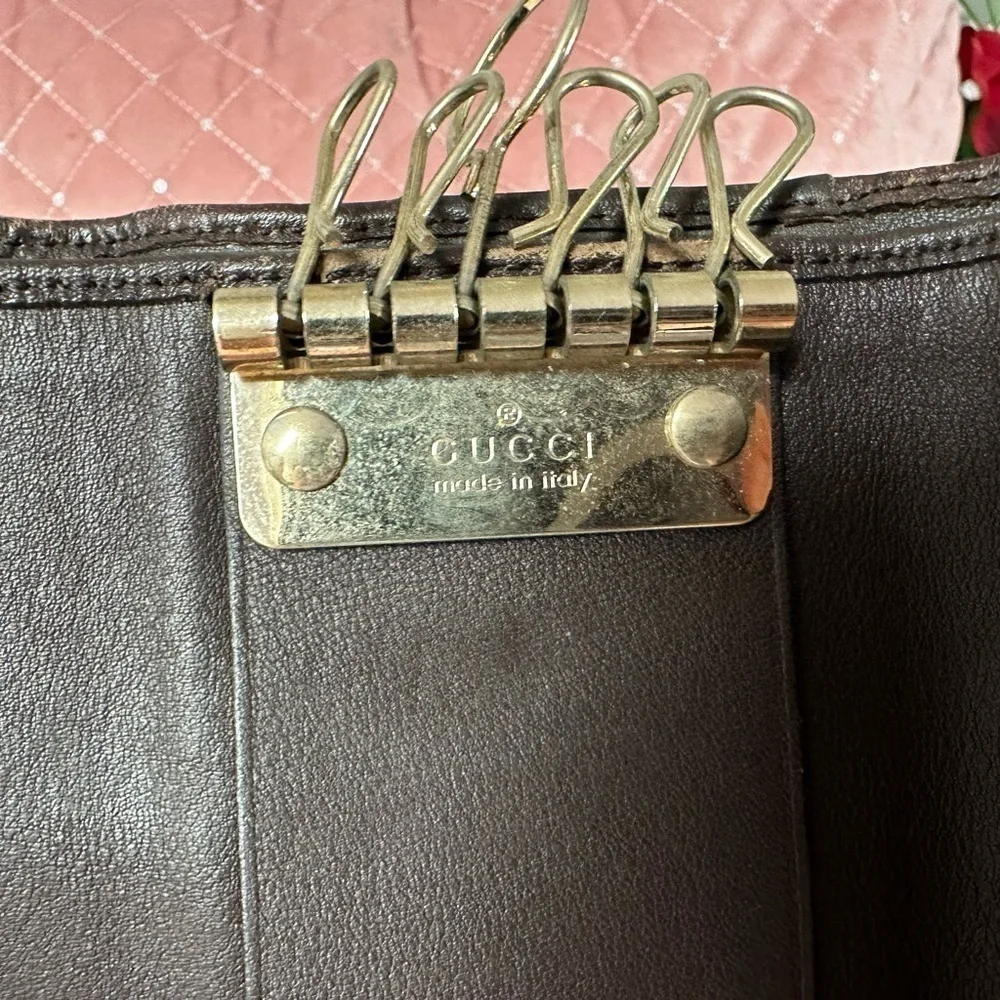 AUTHENTIC GUCCI SHIMA GG LOGO BROWN LEATHER 6 RING KEYCASE TRIFOLD WALLET - Picture 10 of 15